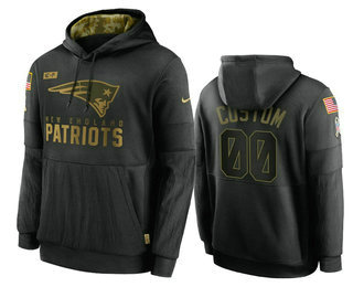 Men's New England Patriots Black ACTIVE PLAYER 2020 Customize Salute to Service Sideline Performance Pullover Hoodie